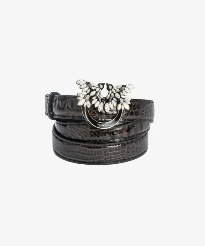 Women Belts Pinko PINKO Galleria Thin 2cm Crocprint Belt With Love Birds Buckle Blacklight Gold Women Belts Pinko PINKO Galleria Thin 2cm Crocprint Belt With Love Birds Buckle Blacklight Gold