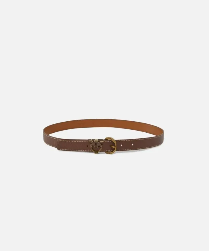 Women Belts Pinko Tumbled Leather Belt With Love Birds Detail 25 Cm Tanantiquegold
