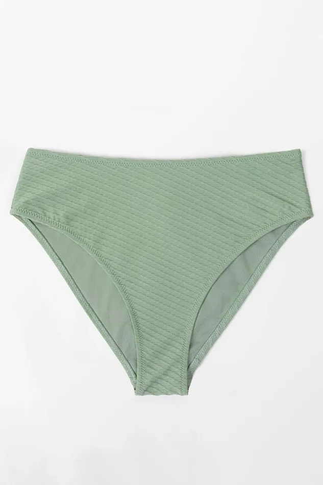 Women Bikini Bottoms Cupshe Landry Textured High Waisted Bikini Bottom Green
