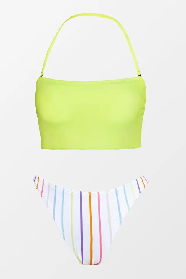 Women Bikini Sets Cupshe Candy Stripe Bandeau Midkini And Ultra Cheeky Hipster Set Multicolor