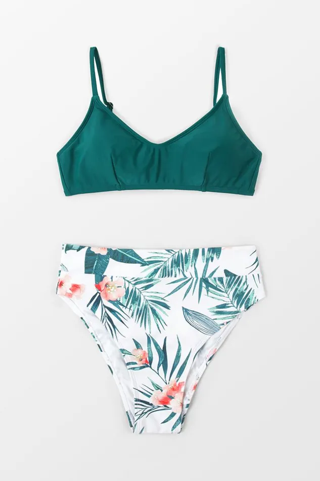 Women Bikini Sets Cupshe Paradise Tropics Bralette And Banded High Waist Bikini Set Multicolor