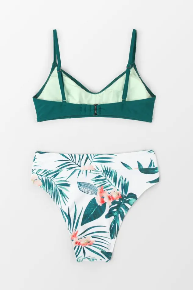 Women Bikini Sets Cupshe Paradise Tropics Bralette And Banded High Waist Bikini Set Multicolor