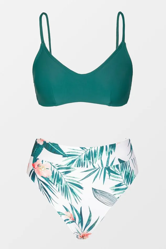 Women Bikini Sets Cupshe Paradise Tropics Bralette And Banded High Waist Bikini Set Multicolor