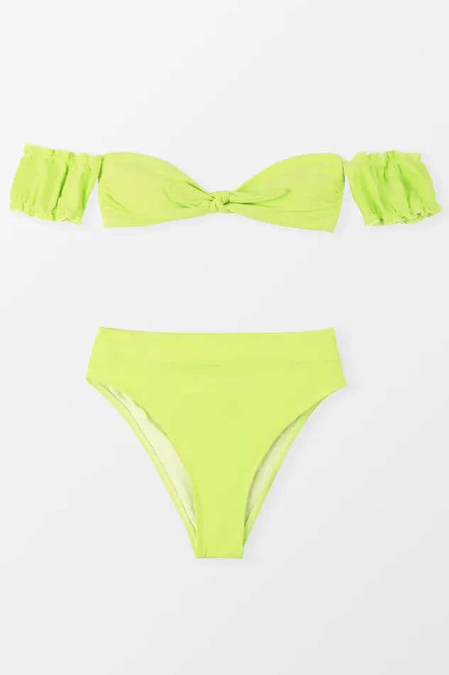 Women Bikini Sets Cupshe Street Art Bandeau Short Sleeve Bikini Set Green