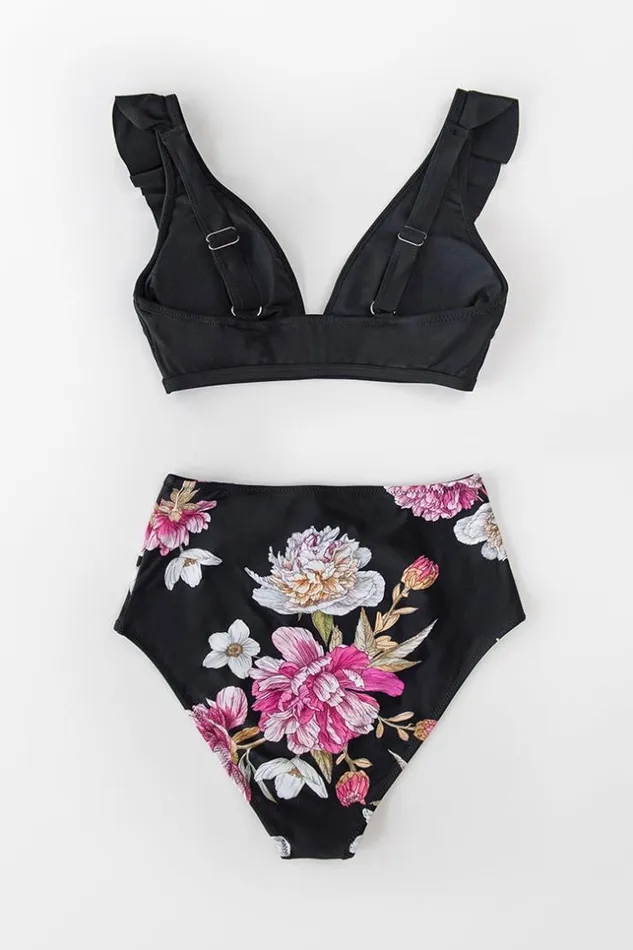 Women Bikini Sets Cupshe Summer Seaside Ruffled Bralette And High Waist Bikini Set Multicolor