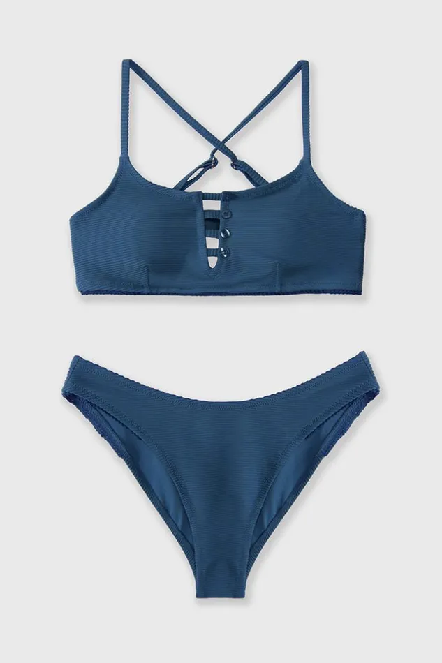 Women Bikini Sets Cupshe Summer Seaside Strappy Bralette And Classic Hipster Blue Bikini Set Teal