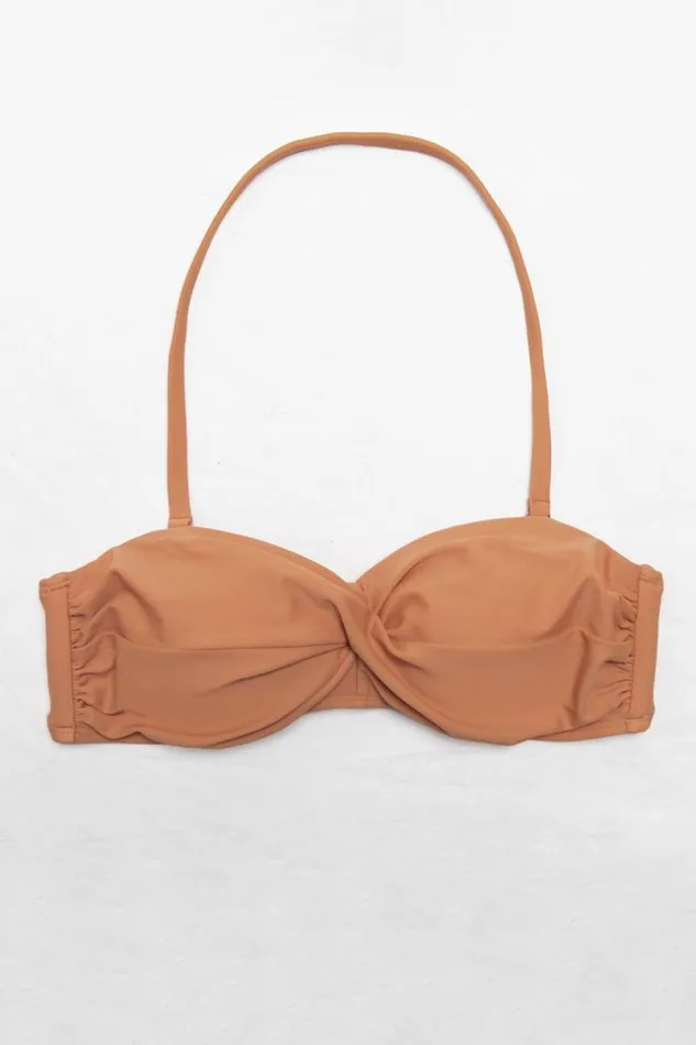 Women Bikini Tops Cupshe Brylee Twist Bandeau Back Tie Bikini Top Orange