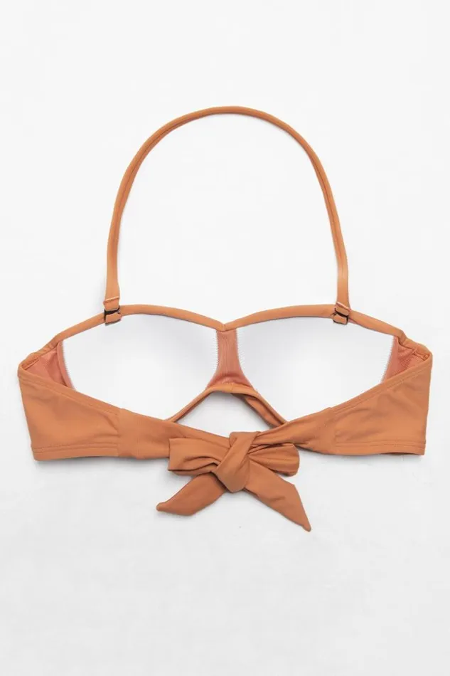 Women Bikini Tops Cupshe Brylee Twist Bandeau Back Tie Bikini Top Orange