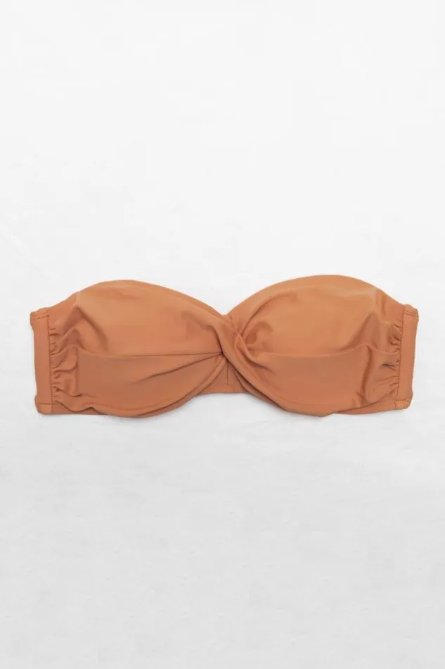 Women Bikini Tops Cupshe Brylee Twist Bandeau Back Tie Bikini Top Orange