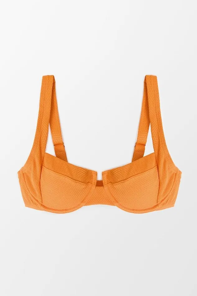 Women Bikini Tops Cupshe Caitlyn Textured Underwire Bikini Top Orange