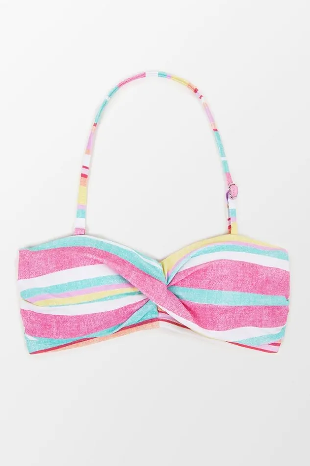 Women Bikini Tops Cupshe Soleil Stripe Molded Twist Bandeau Bikini Top Multicolor
