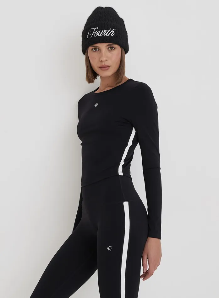 Women Black 4th Branded Contrast Piping Long Sleeve Top Indra 4th and Reckless Athleisure