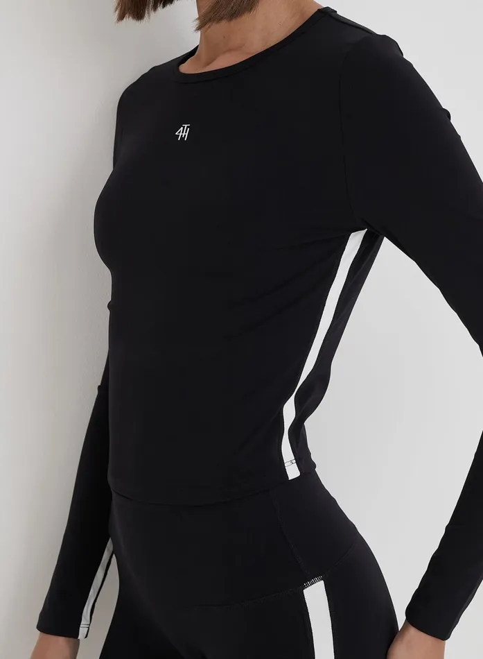 Women Black 4th Branded Contrast Piping Long Sleeve Top Indra 4th and Reckless Athleisure