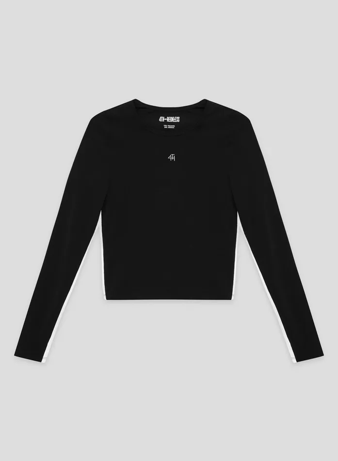 Women Black 4th Branded Contrast Piping Long Sleeve Top Indra 4th and Reckless Athleisure