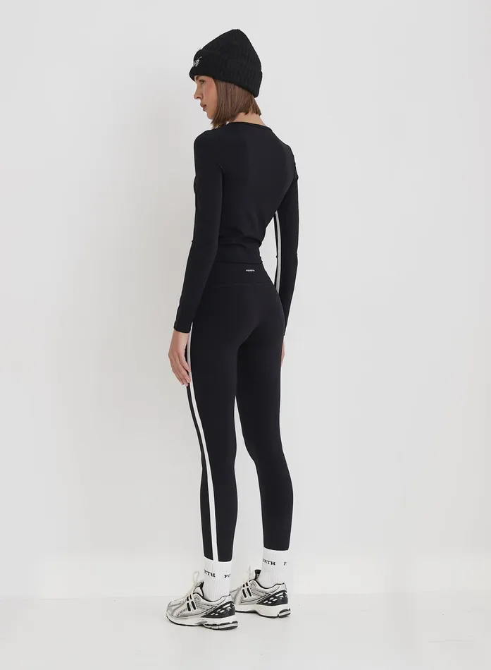 Women Black 4th Branded Contrast Piping Long Sleeve Top Indra 4th and Reckless Athleisure