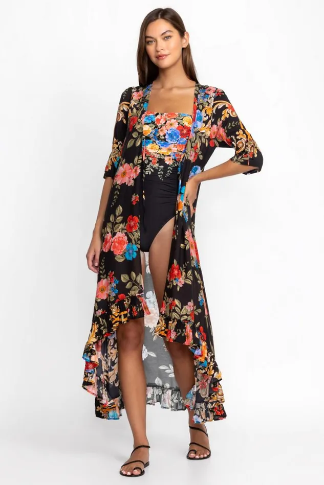 Women BLACK ROYAL LONG RUFFLE KIMONO Multi Johnny Was Swim and Resort Women BLACK ROYAL LONG RUFFLE KIMONO Multi Johnny Was Swim and Resort