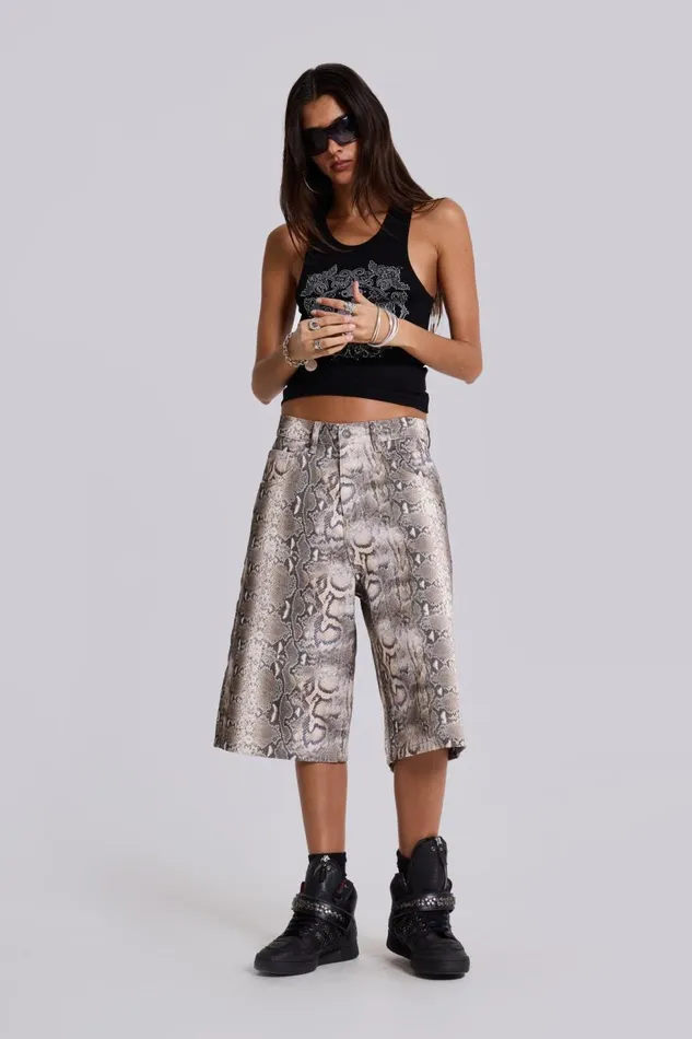 Women Boa Snake Print Colossus Jorts Jaded London Jeans