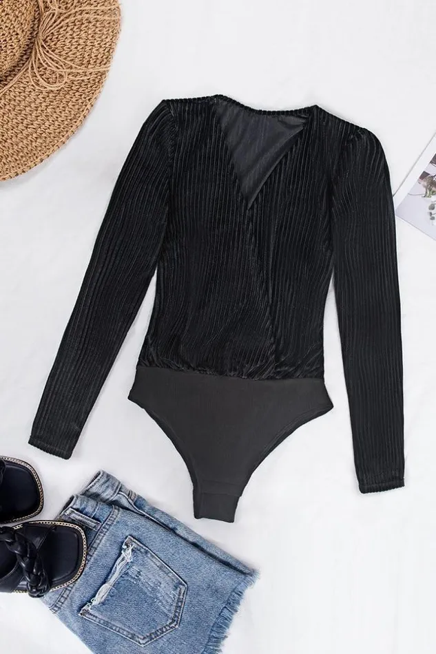Women Bodysuits Cupshe Alannah Black Vneck Bodysuit Black