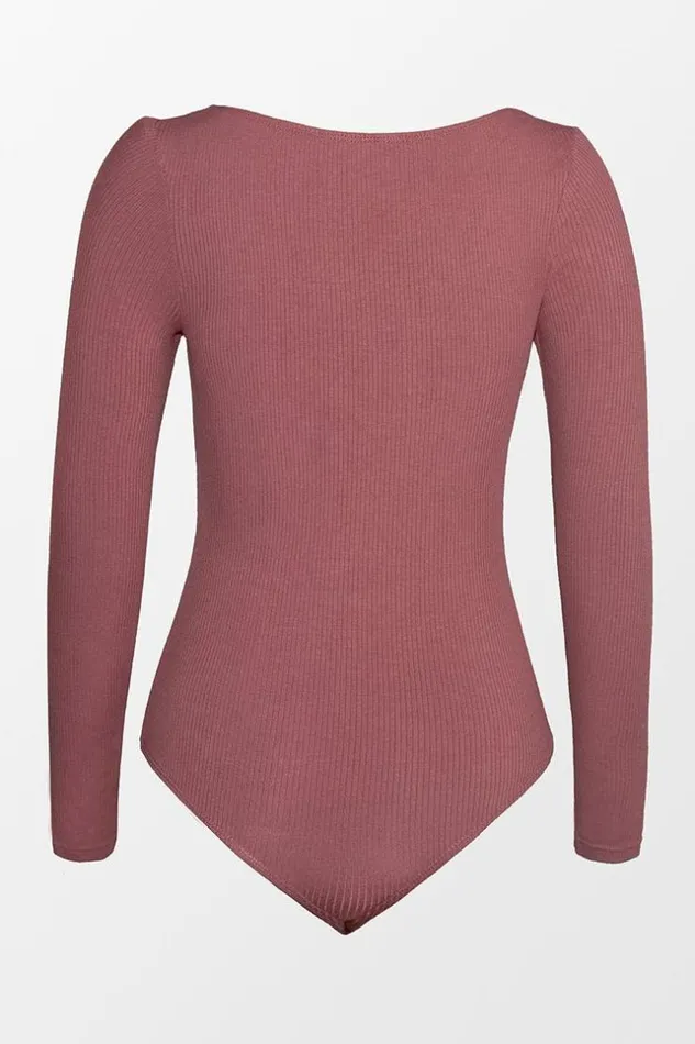 Women Bodysuits Cupshe Eloise Rib Long Sleeve Bodysuit Red