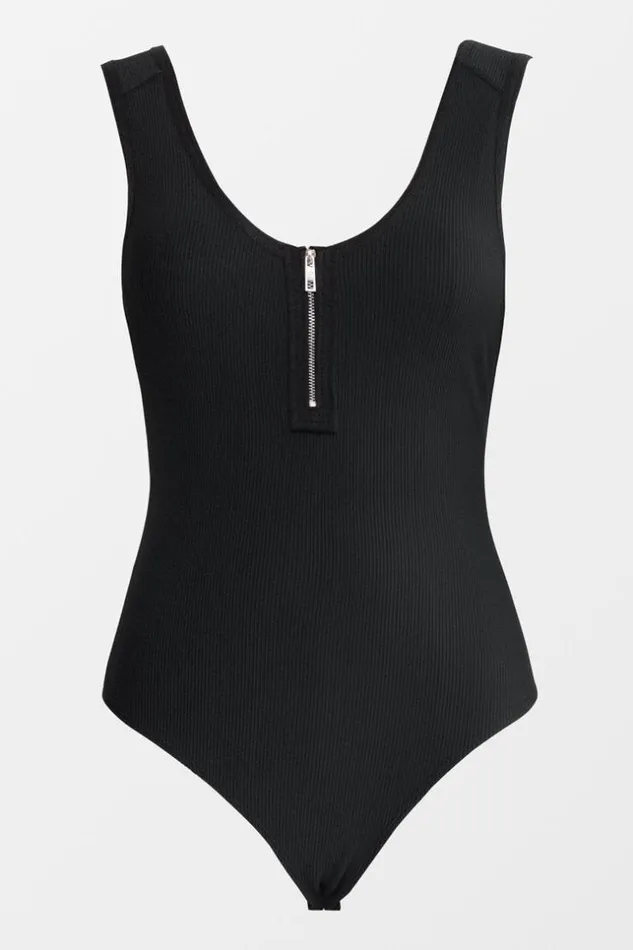 Women Bodysuits Cupshe Micah Zip Tank Bodysuit Black