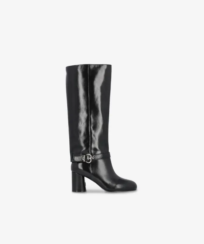 Women Boots Pinko Heeled High Boots In Bright Nappa Leather Limo Black