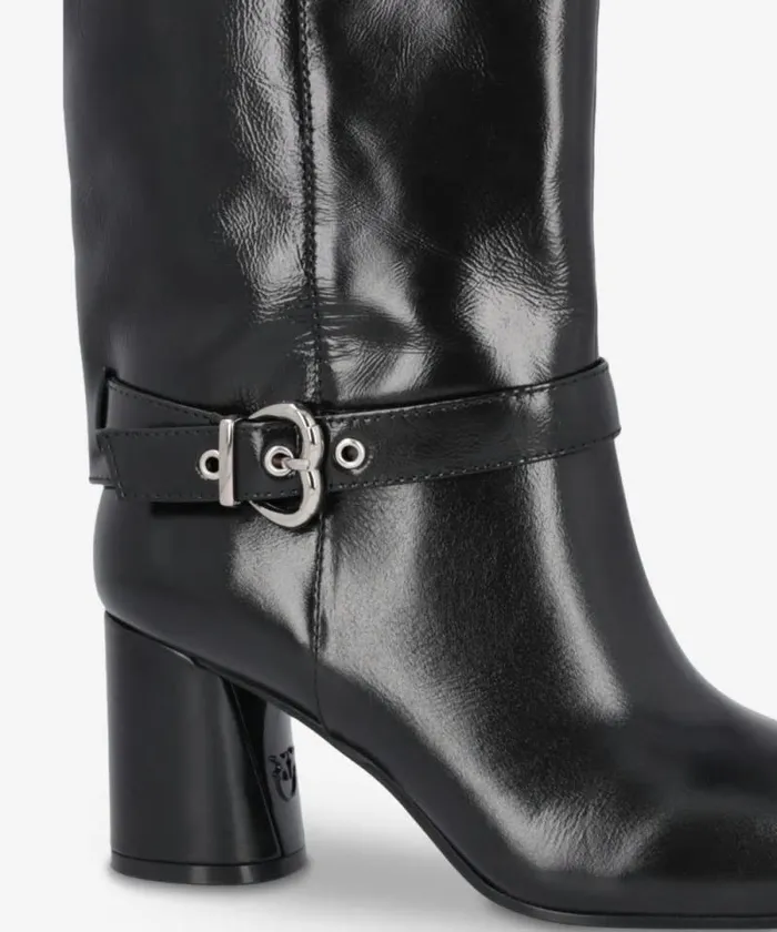 Women Boots Pinko Heeled High Boots In Bright Nappa Leather Limo Black Women Boots Pinko Heeled High Boots In Bright Nappa Leather Limo Black