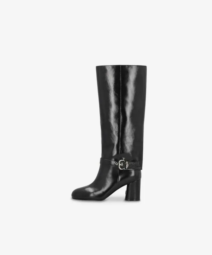 Women Boots Pinko Heeled High Boots In Bright Nappa Leather Limo Black Women Boots Pinko Heeled High Boots In Bright Nappa Leather Limo Black