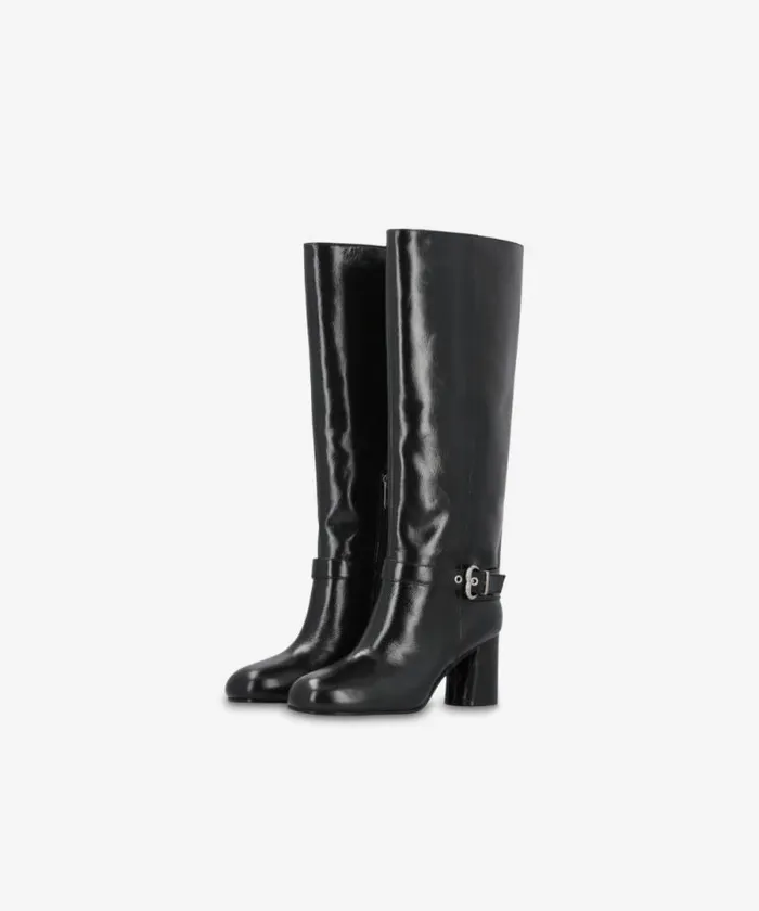Women Boots Pinko Heeled High Boots In Bright Nappa Leather Limo Black Women Boots Pinko Heeled High Boots In Bright Nappa Leather Limo Black