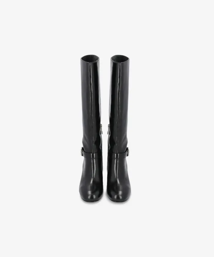 Women Boots Pinko Heeled High Boots In Bright Nappa Leather Limo Black Women Boots Pinko Heeled High Boots In Bright Nappa Leather Limo Black