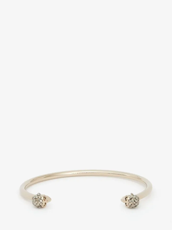 Women Bracelets Alexander McQueen Thin Jeweled Twin Skull Bracelet Light Gold Women Bracelets Alexander McQueen Thin Jeweled Twin Skull Bracelet Light Gold