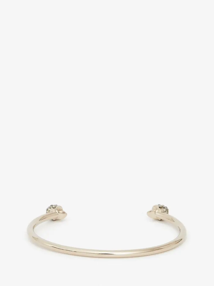 Women Bracelets Alexander McQueen Thin Jeweled Twin Skull Bracelet Light Gold