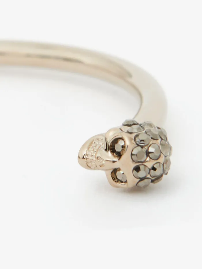 Women Bracelets Alexander McQueen Thin Jeweled Twin Skull Bracelet Light Gold
