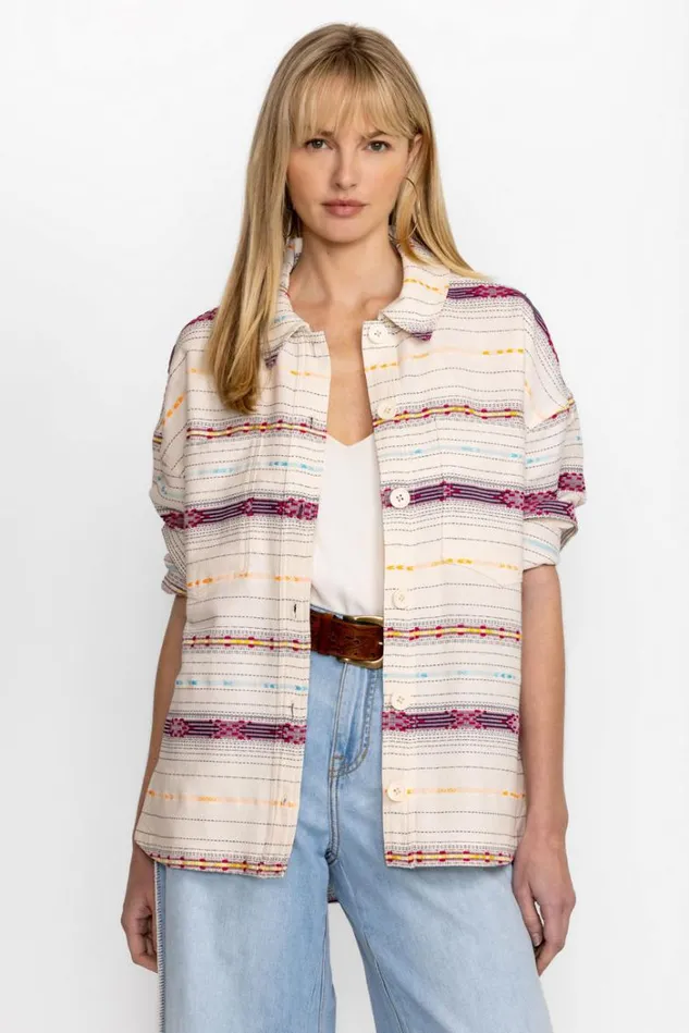 Women BRIGITTA OVERSIZED SHIRT JACKET Aztec Stripe Johnny Was Outerwear