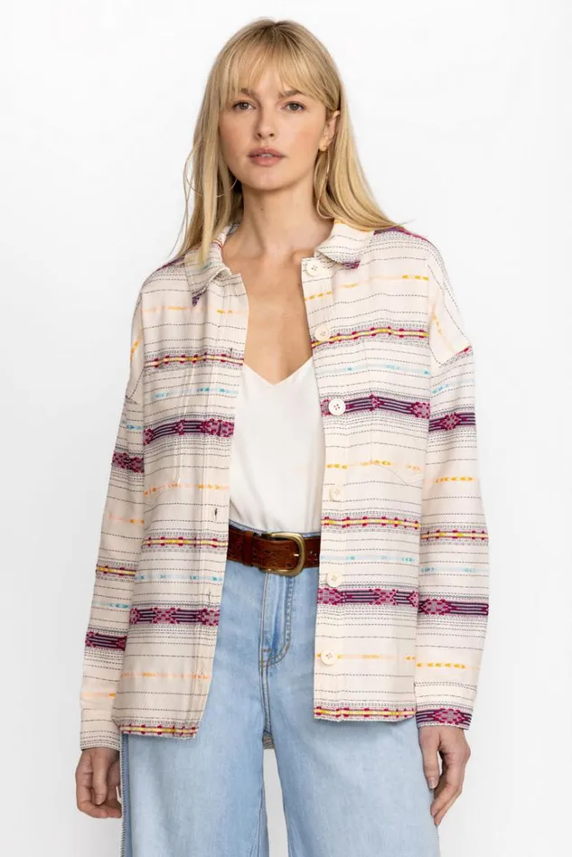 Women BRIGITTA OVERSIZED SHIRT JACKET Aztec Stripe Johnny Was Outerwear Women BRIGITTA OVERSIZED SHIRT JACKET Aztec Stripe Johnny Was Outerwear