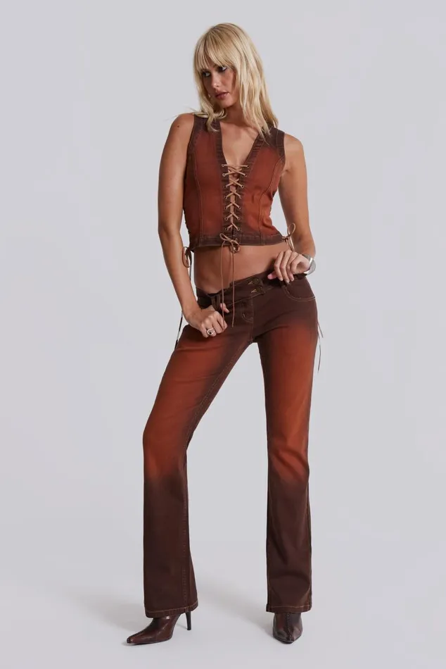 Women Brown Orange Wash Slim Bootcut Jeans Jaded London CoOrds