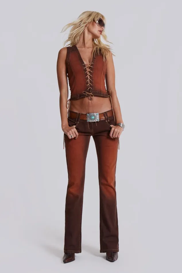 Women Brown Orange Wash Slim Bootcut Jeans Jaded London CoOrds