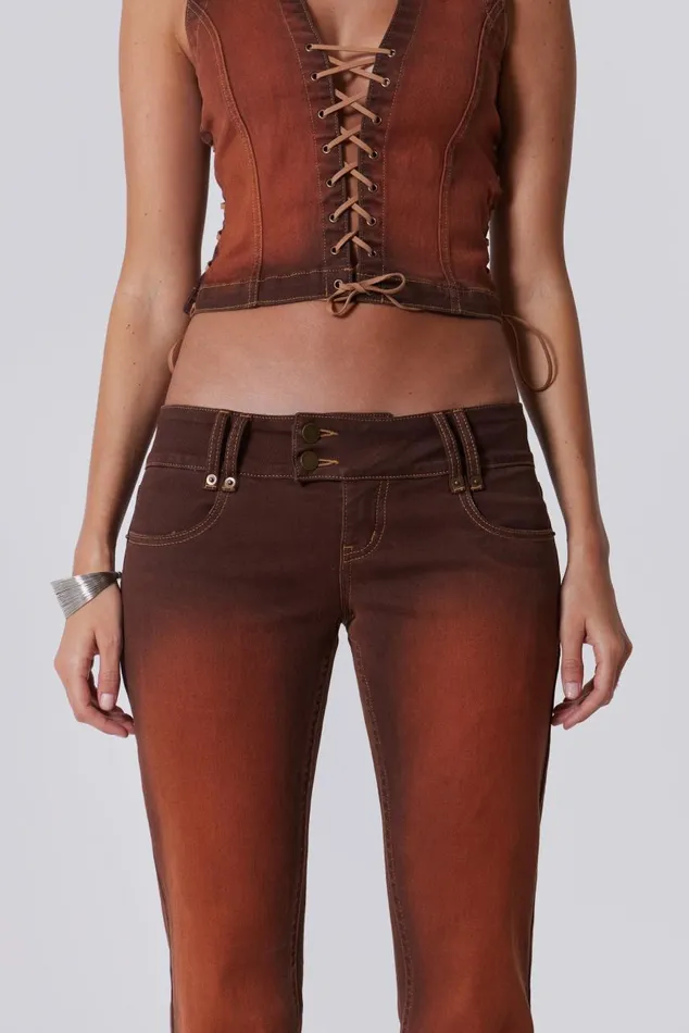 Women Brown Orange Wash Slim Bootcut Jeans Jaded London CoOrds