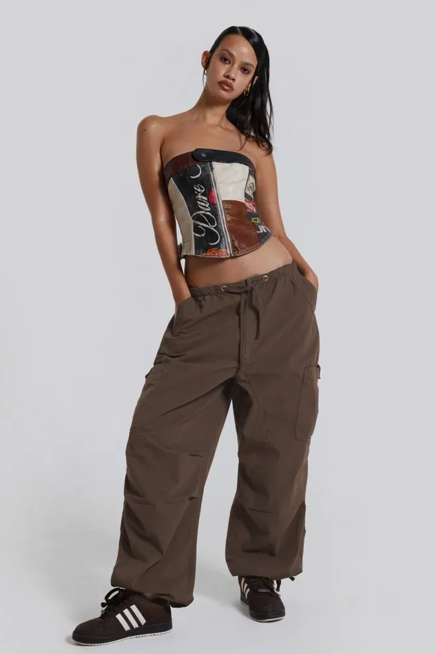 Women Brown Parachute Cargo Pants Jaded London Trousers and Pants