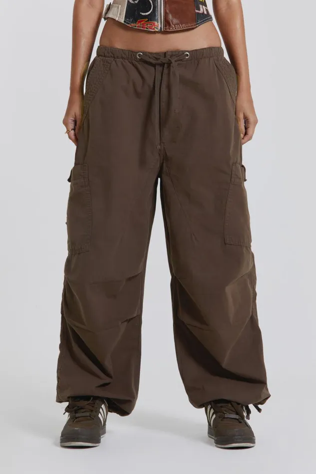 Women Brown Parachute Cargo Pants Jaded London Trousers and Pants