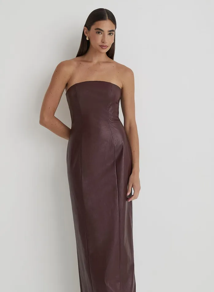 Women Burgundy Faux Leather Bandeau Maxi Dress Karina 4th and Reckless Dresses Women Burgundy Faux Leather Bandeau Maxi Dress Karina 4th and Reckless Dresses