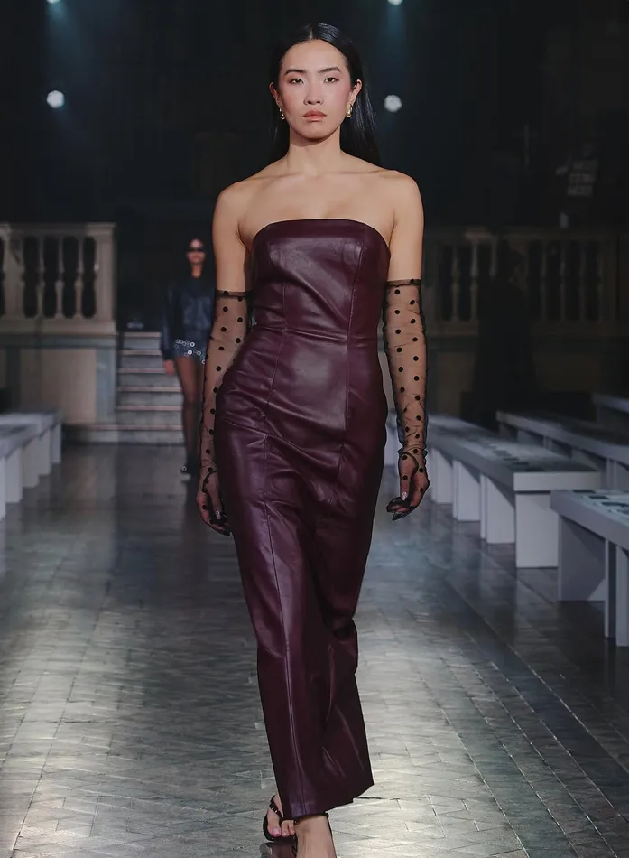 Women Burgundy Faux Leather Bandeau Maxi Dress Karina 4th and Reckless Dresses