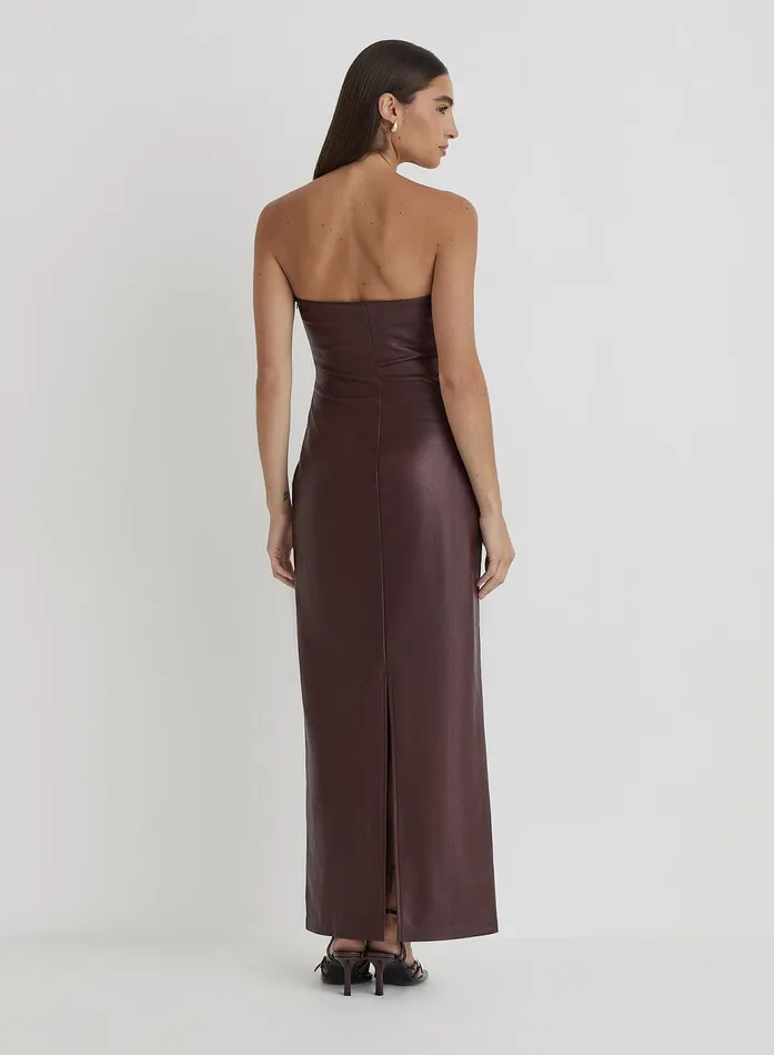 Women Burgundy Faux Leather Bandeau Maxi Dress Karina 4th and Reckless Dresses