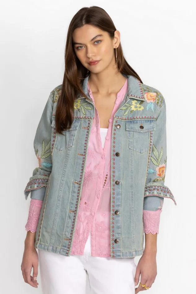 Women CAMELLIA OVERSIZED DENIM JACKET Light Denim Blue Johnny Was Outerwear