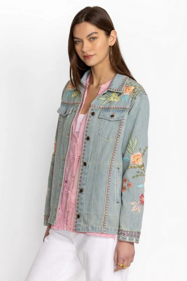 Women CAMELLIA OVERSIZED DENIM JACKET Light Denim Blue Johnny Was Outerwear Women CAMELLIA OVERSIZED DENIM JACKET Light Denim Blue Johnny Was Outerwear