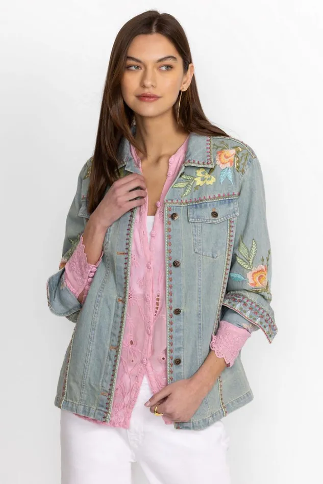 Women CAMELLIA OVERSIZED DENIM JACKET Light Denim Blue Johnny Was Outerwear Women CAMELLIA OVERSIZED DENIM JACKET Light Denim Blue Johnny Was Outerwear
