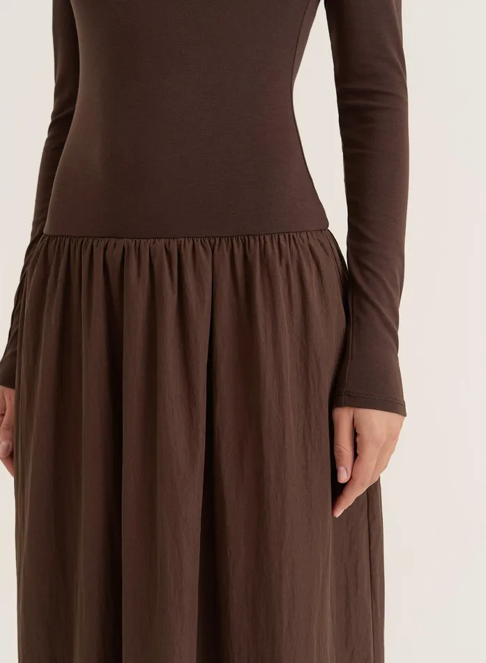 Women Chocolate Contrast Long Sleeve Maxi Dress Rosie 4th and Reckless Dresses