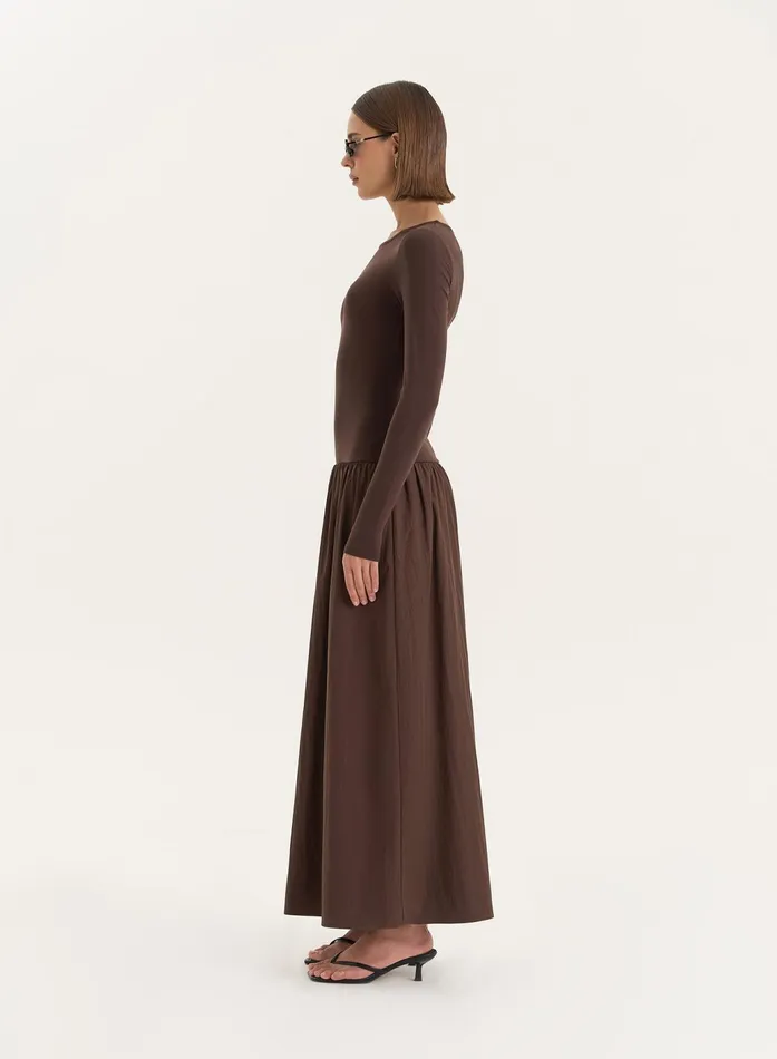 Women Chocolate Contrast Long Sleeve Maxi Dress Rosie 4th and Reckless Dresses