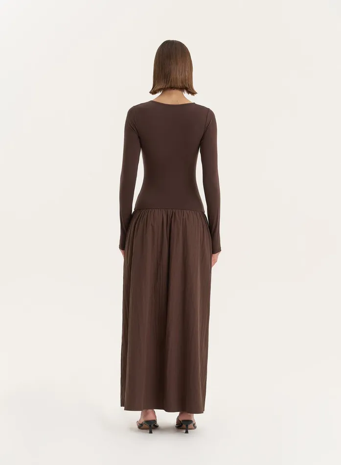 Women Chocolate Contrast Long Sleeve Maxi Dress Rosie 4th and Reckless Dresses