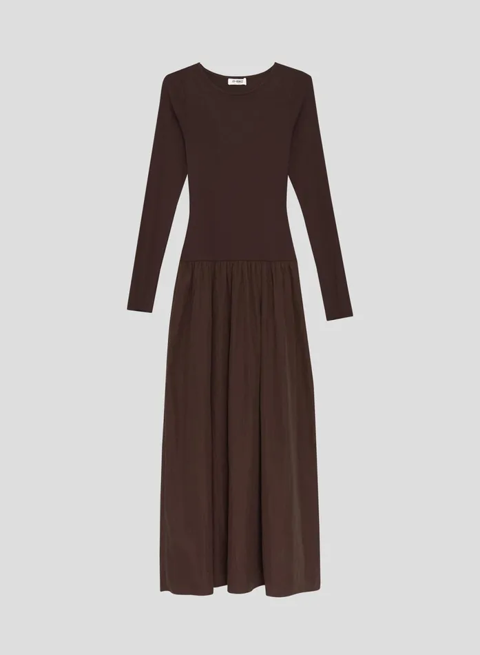 Women Chocolate Contrast Long Sleeve Maxi Dress Rosie 4th and Reckless Dresses