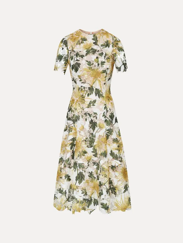 Women Chrysanthemum Guipure Dress Yellow Ivory Oscar De La Renta Dresses